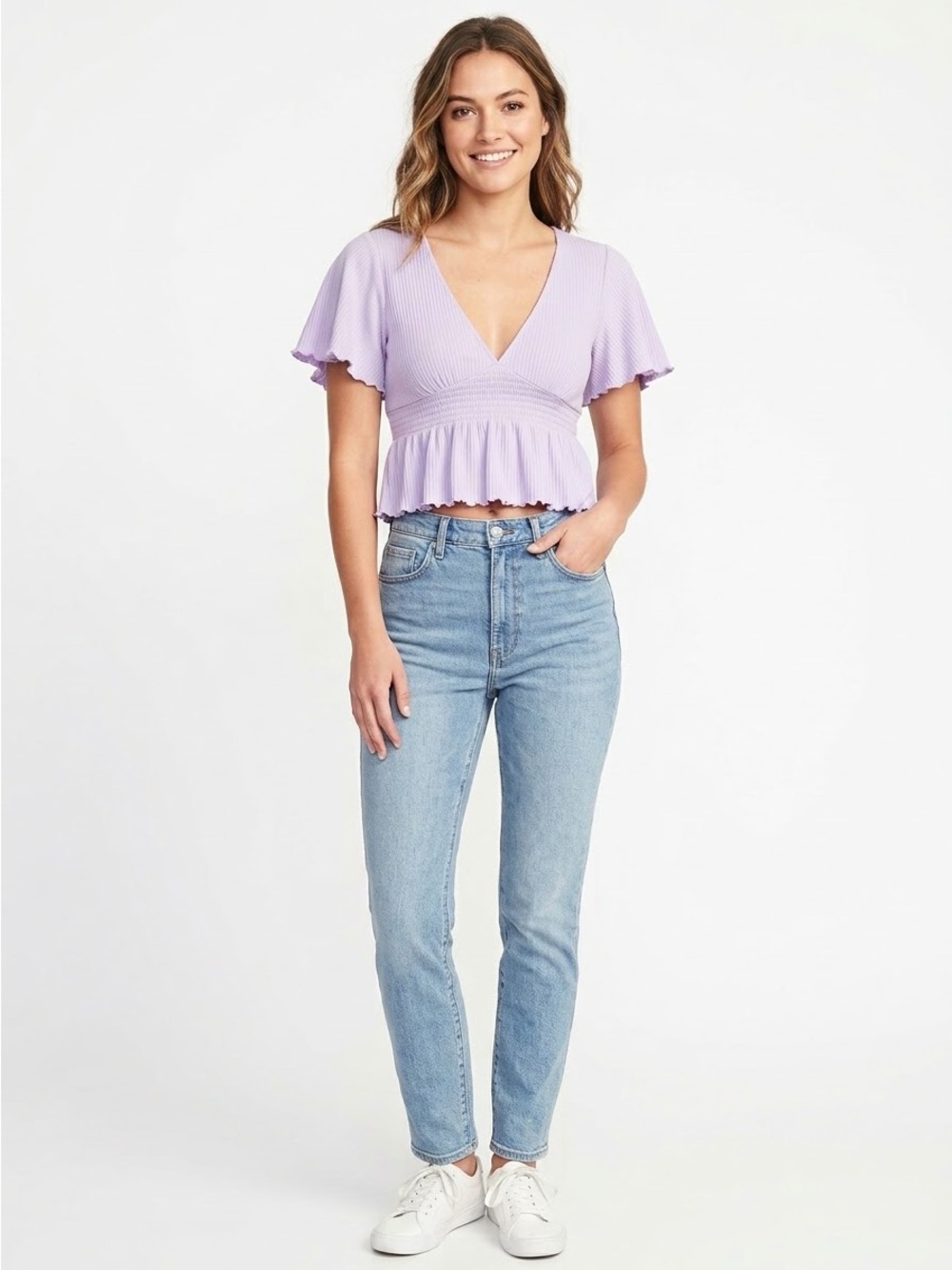 Forever 21 Lavender Ribbed Wrap Crop Top
